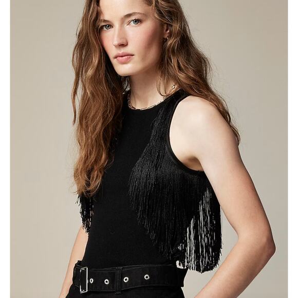 J Crew Cashmere Fringe Trim Sweater Tank Top XS Black - Picture 1 of 13